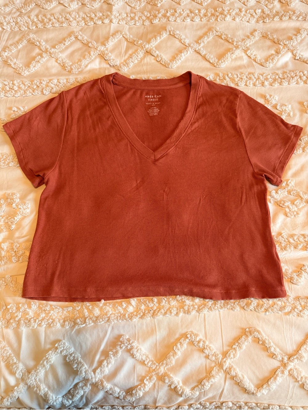 American Eagle Soft & Sexy Ribbed V-Neck Tee Dusty Rose Terracotta Size Small - Picture 1 of 5